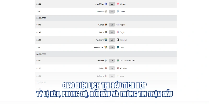 Lịch Thi Đấu Bóng Đá Hôm Nay & Ngày Mai - Cập Nhật 24/7 Tại Tỷ Lệ Bóng Đá Giao diện lịch thi đấu tích hợp tỷ lệ kèo, phong độ, đối đầu và thông tin trận đấu